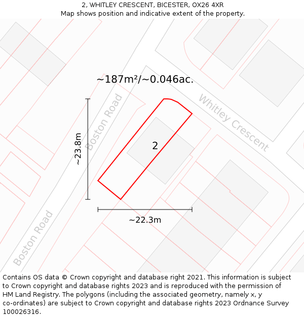 2, WHITLEY CRESCENT, BICESTER, OX26 4XR: Plot and title map