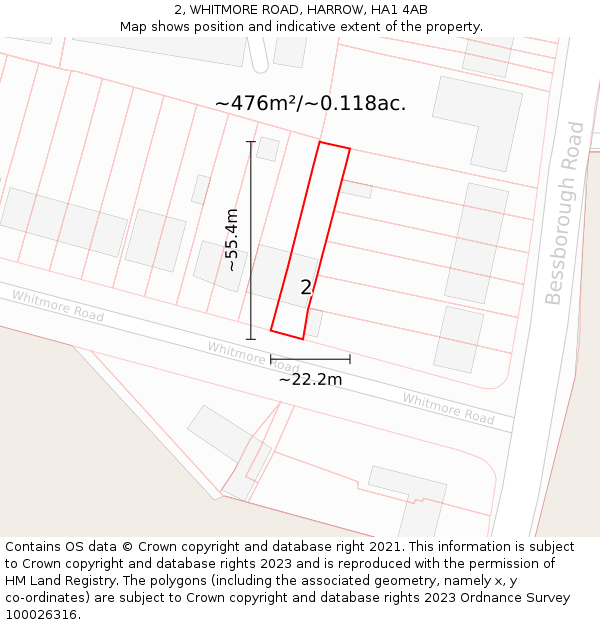 2, WHITMORE ROAD, HARROW, HA1 4AB: Plot and title map