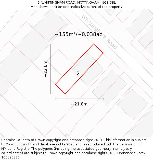 2, WHITTINGHAM ROAD, NOTTINGHAM, NG3 6BL: Plot and title map