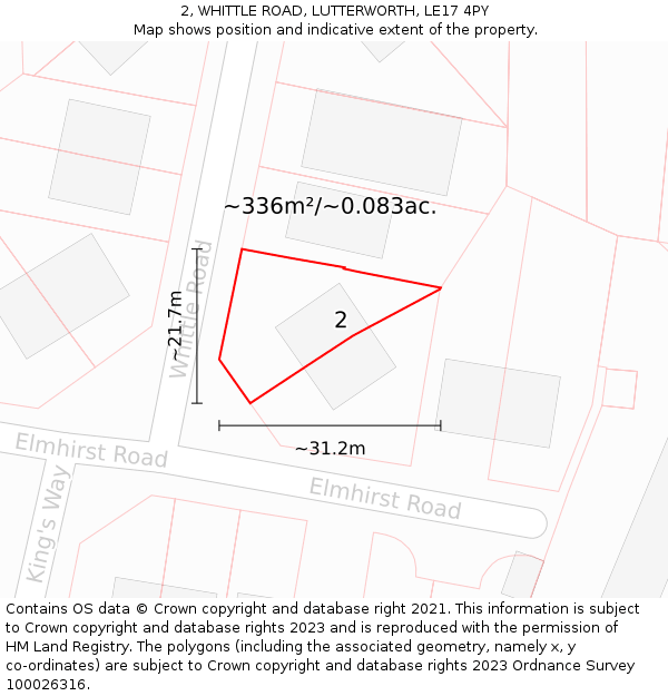2, WHITTLE ROAD, LUTTERWORTH, LE17 4PY: Plot and title map