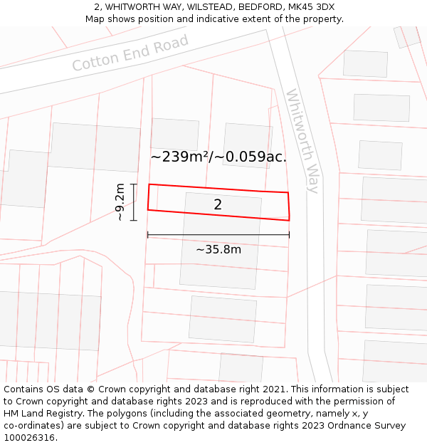 2, WHITWORTH WAY, WILSTEAD, BEDFORD, MK45 3DX: Plot and title map