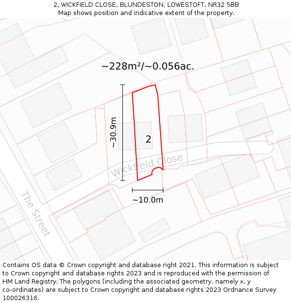2, WICKFIELD CLOSE, BLUNDESTON, LOWESTOFT, NR32 5BB: Plot and title map