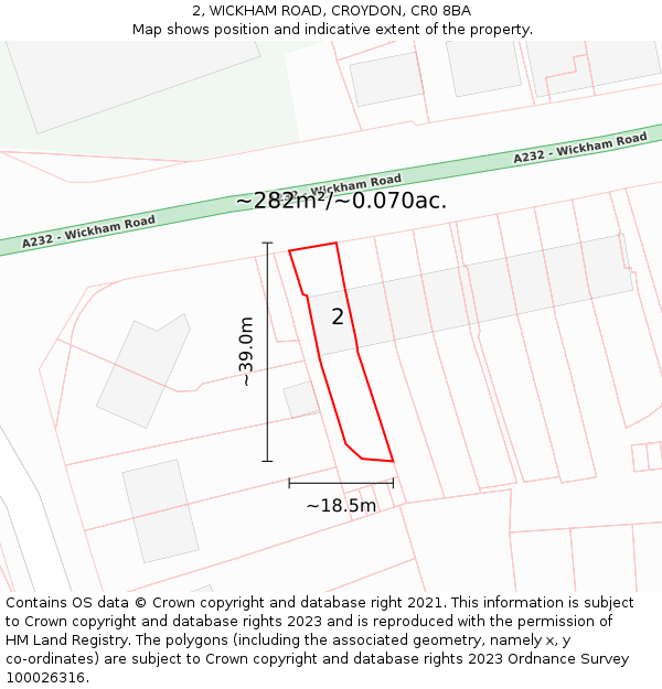 2, WICKHAM ROAD, CROYDON, CR0 8BA: Plot and title map