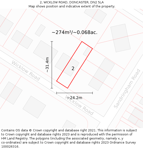 2, WICKLOW ROAD, DONCASTER, DN2 5LA: Plot and title map