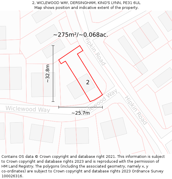2, WICLEWOOD WAY, DERSINGHAM, KING'S LYNN, PE31 6UL: Plot and title map