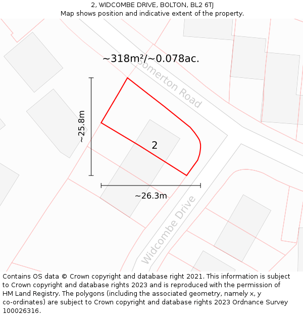 2, WIDCOMBE DRIVE, BOLTON, BL2 6TJ: Plot and title map