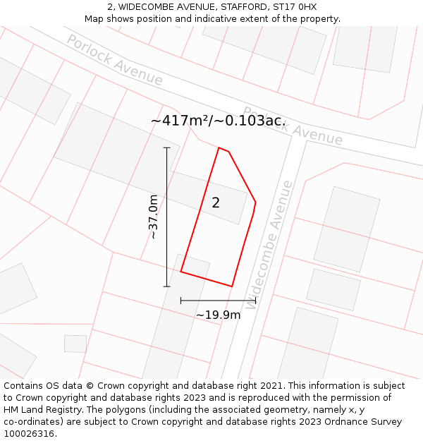 2, WIDECOMBE AVENUE, STAFFORD, ST17 0HX: Plot and title map