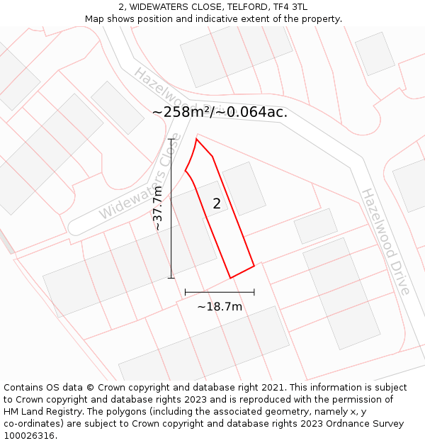 2, WIDEWATERS CLOSE, TELFORD, TF4 3TL: Plot and title map