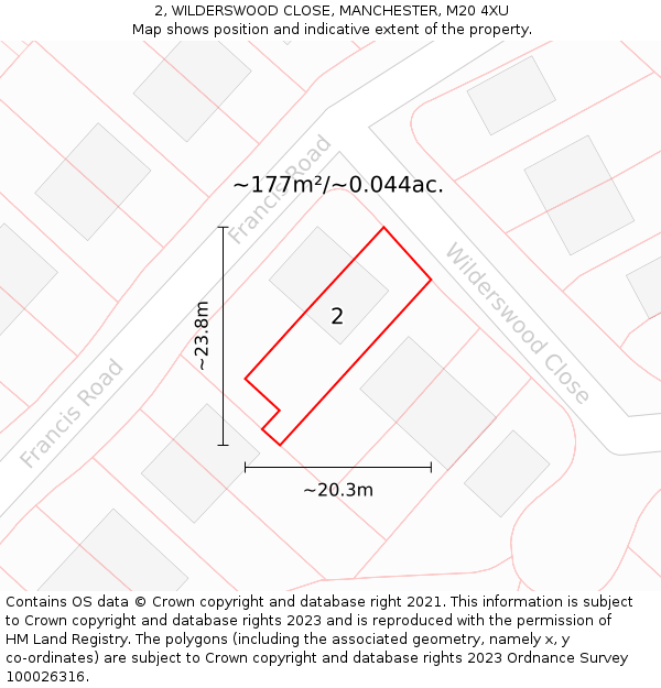 2, WILDERSWOOD CLOSE, MANCHESTER, M20 4XU: Plot and title map