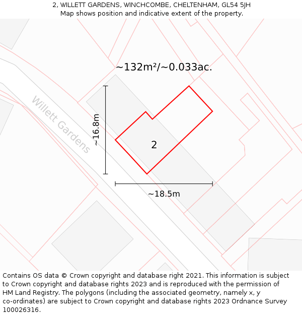 2, WILLETT GARDENS, WINCHCOMBE, CHELTENHAM, GL54 5JH: Plot and title map