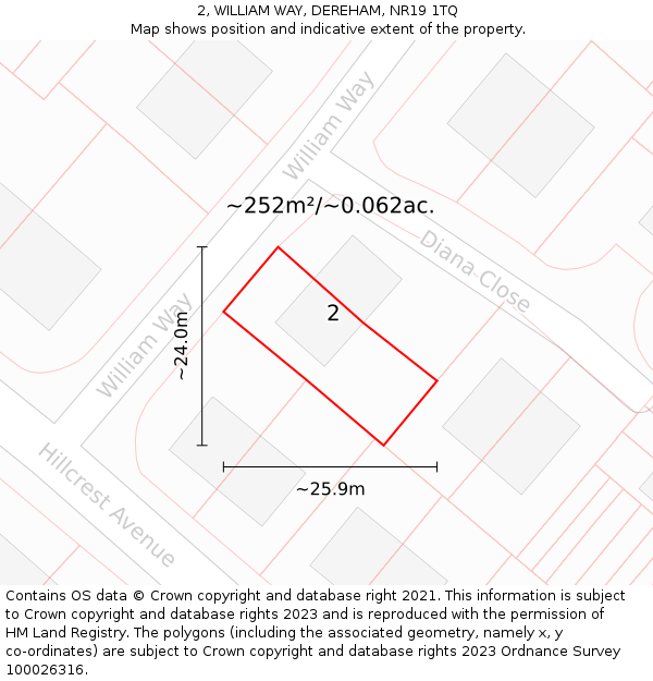 2, WILLIAM WAY, DEREHAM, NR19 1TQ: Plot and title map