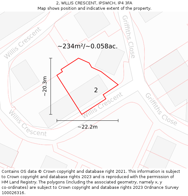 2, WILLIS CRESCENT, IPSWICH, IP4 3FA: Plot and title map
