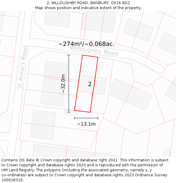 2, WILLOUGHBY ROAD, BANBURY, OX16 9DZ: Plot and title map