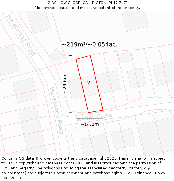 2, WILLOW CLOSE, CALLINGTON, PL17 7HZ: Plot and title map