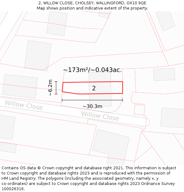 2, WILLOW CLOSE, CHOLSEY, WALLINGFORD, OX10 9QE: Plot and title map