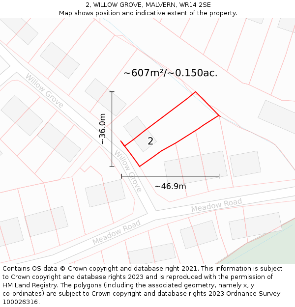 2, WILLOW GROVE, MALVERN, WR14 2SE: Plot and title map