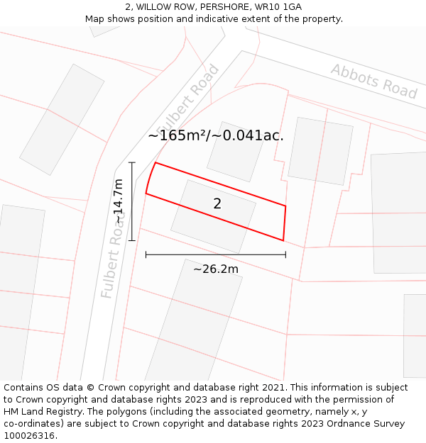 2, WILLOW ROW, PERSHORE, WR10 1GA: Plot and title map