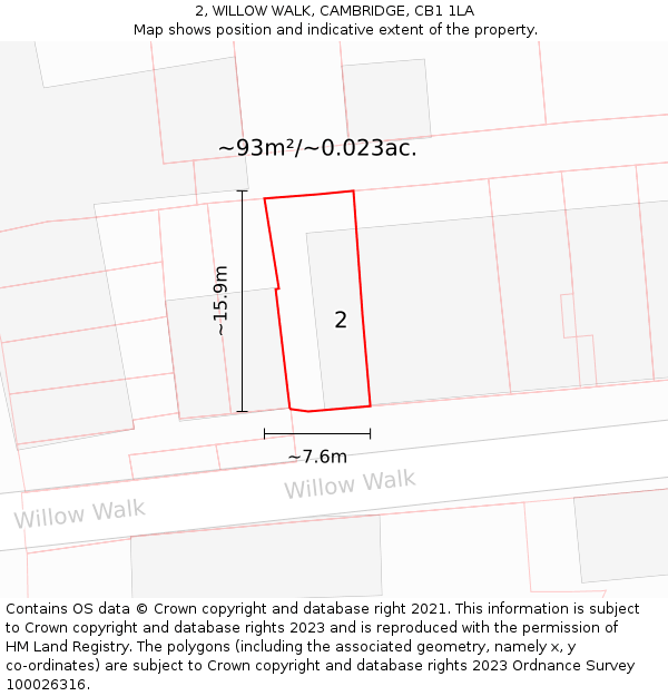 2, WILLOW WALK, CAMBRIDGE, CB1 1LA: Plot and title map