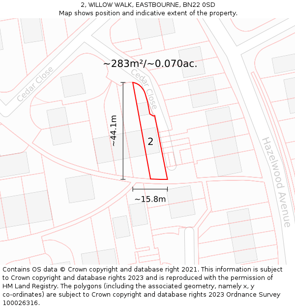2, WILLOW WALK, EASTBOURNE, BN22 0SD: Plot and title map