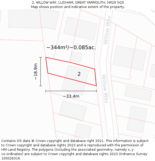2, WILLOW WAY, LUDHAM, GREAT YARMOUTH, NR29 5QS: Plot and title map