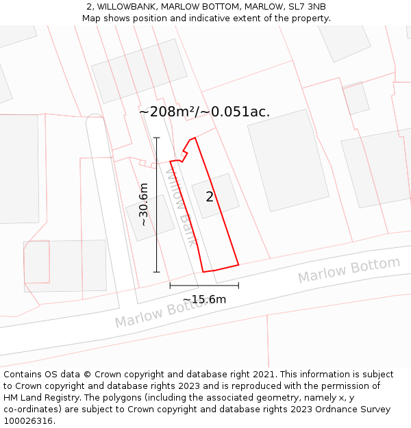 2, WILLOWBANK, MARLOW BOTTOM, MARLOW, SL7 3NB: Plot and title map