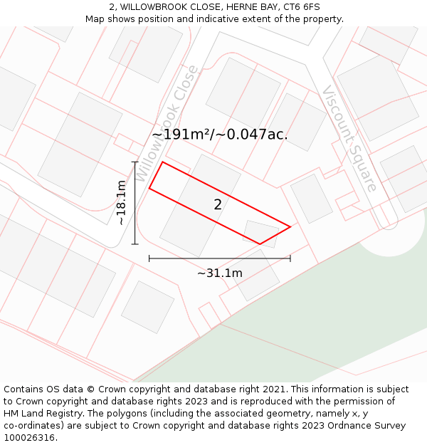 2, WILLOWBROOK CLOSE, HERNE BAY, CT6 6FS: Plot and title map