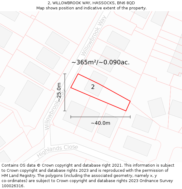 2, WILLOWBROOK WAY, HASSOCKS, BN6 8QD: Plot and title map