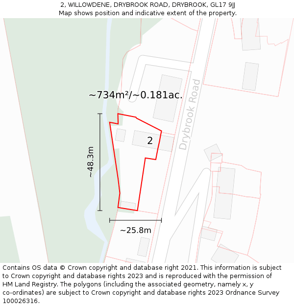 2, WILLOWDENE, DRYBROOK ROAD, DRYBROOK, GL17 9JJ: Plot and title map