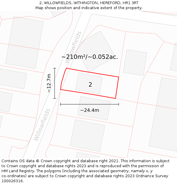 2, WILLOWFIELDS, WITHINGTON, HEREFORD, HR1 3RT: Plot and title map