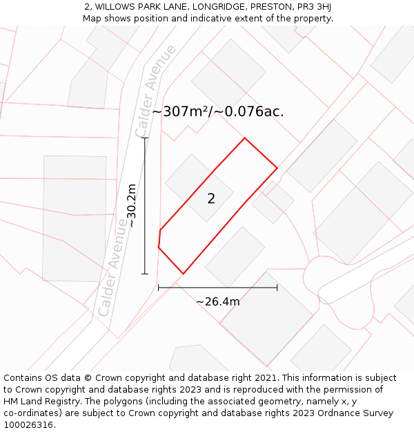 2, WILLOWS PARK LANE, LONGRIDGE, PRESTON, PR3 3HJ: Plot and title map