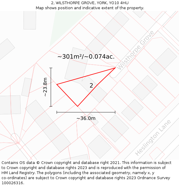 2, WILSTHORPE GROVE, YORK, YO10 4HU: Plot and title map