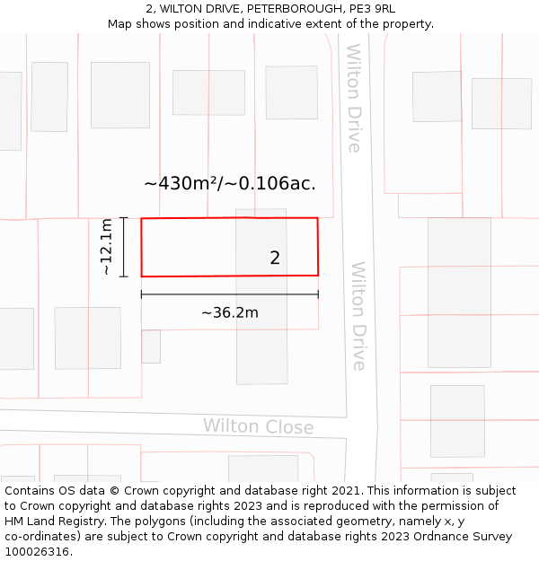 2, WILTON DRIVE, PETERBOROUGH, PE3 9RL: Plot and title map
