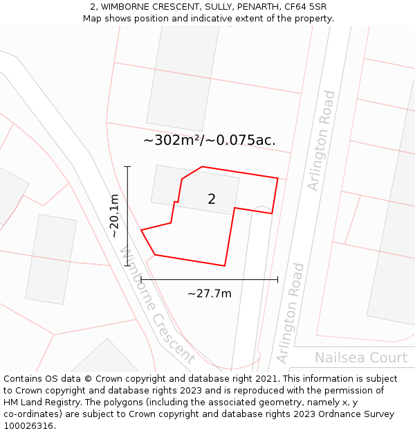 2, WIMBORNE CRESCENT, SULLY, PENARTH, CF64 5SR: Plot and title map