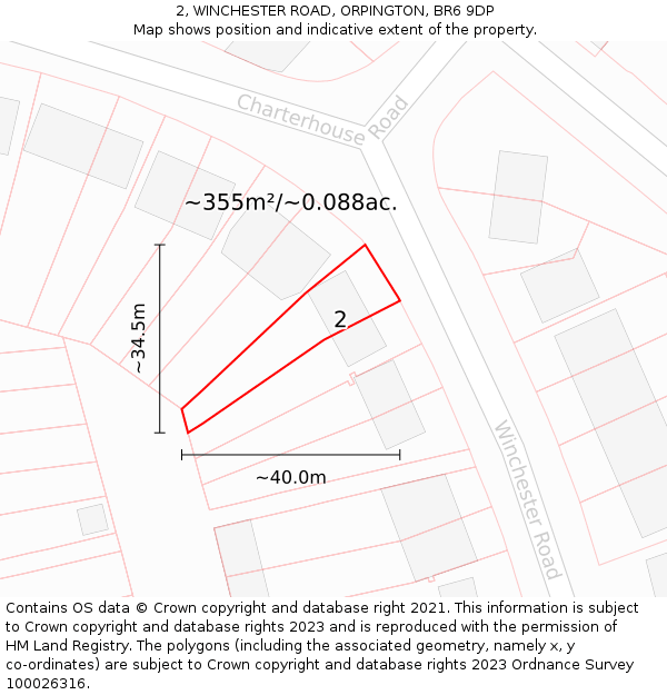 2, WINCHESTER ROAD, ORPINGTON, BR6 9DP: Plot and title map
