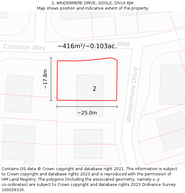 2, WINDERMERE DRIVE, GOOLE, DN14 6JW: Plot and title map