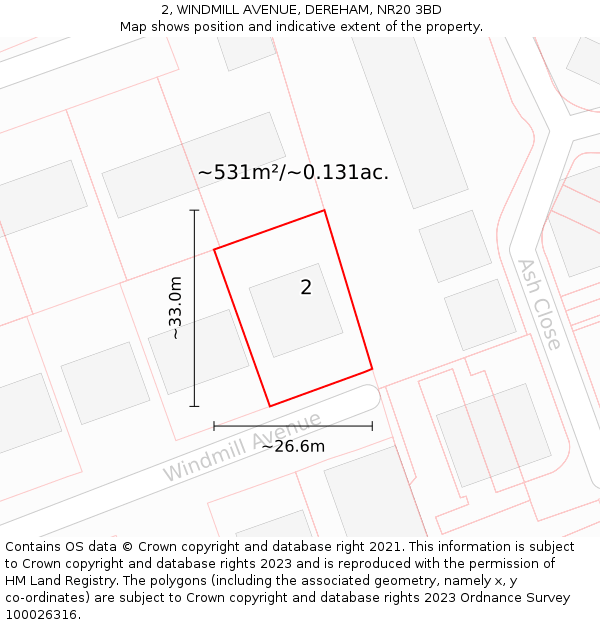 2, WINDMILL AVENUE, DEREHAM, NR20 3BD: Plot and title map