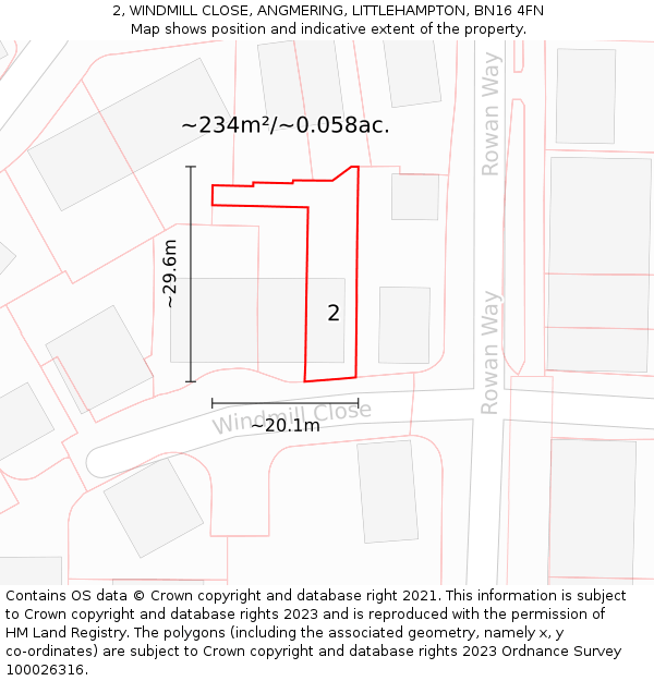 2, WINDMILL CLOSE, ANGMERING, LITTLEHAMPTON, BN16 4FN: Plot and title map