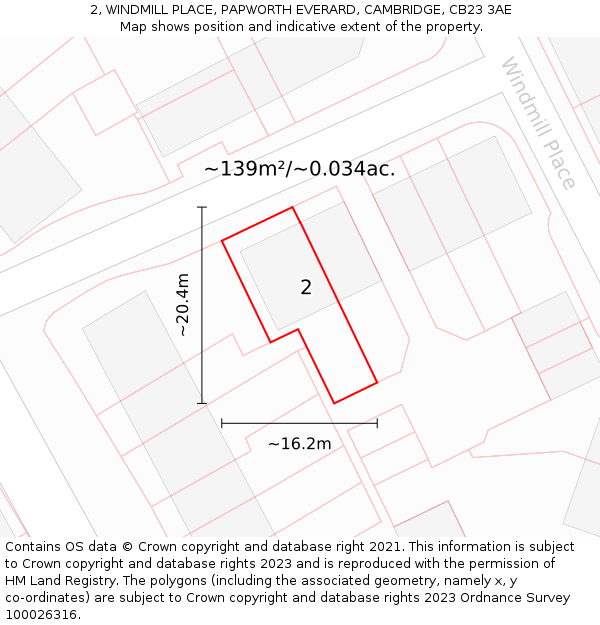 2, WINDMILL PLACE, PAPWORTH EVERARD, CAMBRIDGE, CB23 3AE: Plot and title map
