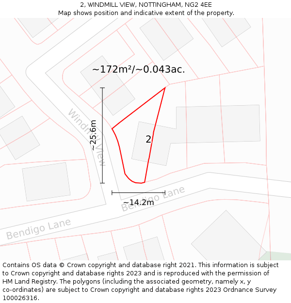 2, WINDMILL VIEW, NOTTINGHAM, NG2 4EE: Plot and title map