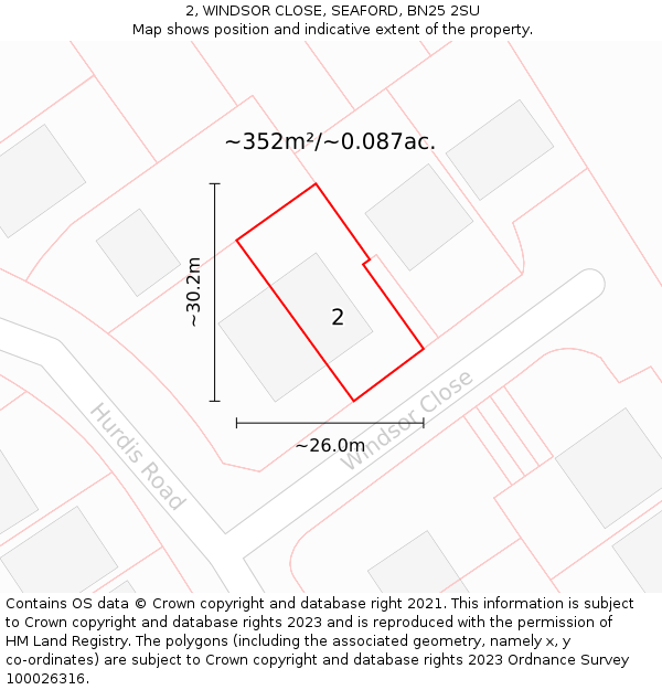 2, WINDSOR CLOSE, SEAFORD, BN25 2SU: Plot and title map