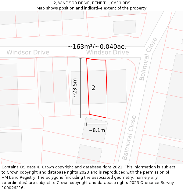 2, WINDSOR DRIVE, PENRITH, CA11 9BS: Plot and title map