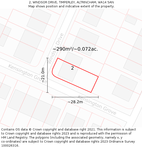 2, WINDSOR DRIVE, TIMPERLEY, ALTRINCHAM, WA14 5AN: Plot and title map