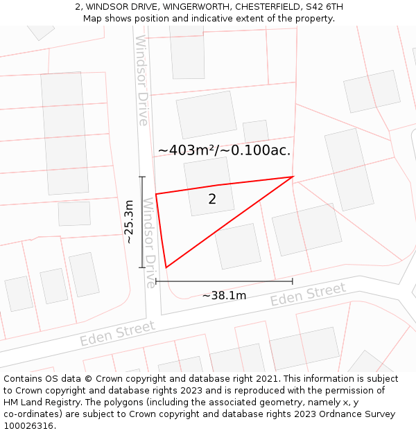 2, WINDSOR DRIVE, WINGERWORTH, CHESTERFIELD, S42 6TH: Plot and title map