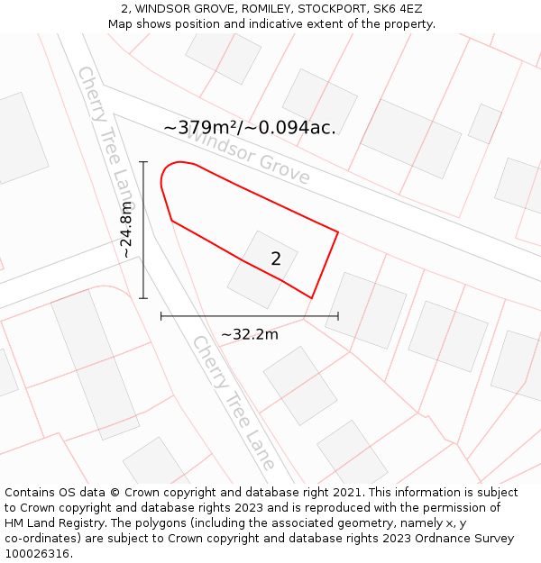 2, WINDSOR GROVE, ROMILEY, STOCKPORT, SK6 4EZ: Plot and title map