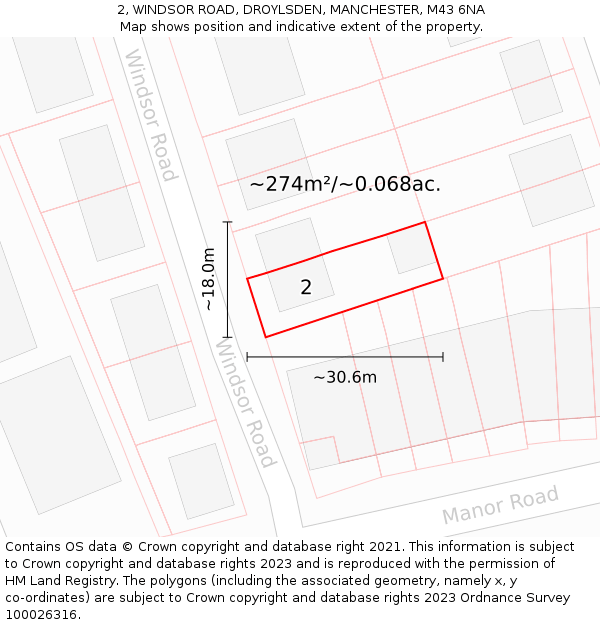 2, WINDSOR ROAD, DROYLSDEN, MANCHESTER, M43 6NA: Plot and title map