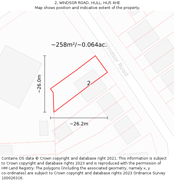 2, WINDSOR ROAD, HULL, HU5 4HE: Plot and title map