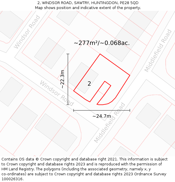 2, WINDSOR ROAD, SAWTRY, HUNTINGDON, PE28 5QD: Plot and title map