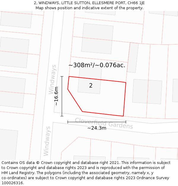 2, WINDWAYS, LITTLE SUTTON, ELLESMERE PORT, CH66 1JE: Plot and title map