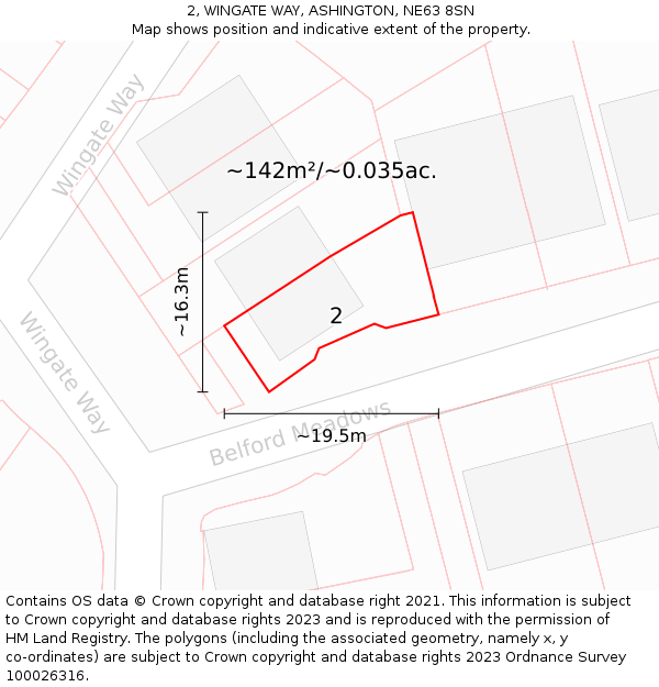 2, WINGATE WAY, ASHINGTON, NE63 8SN: Plot and title map