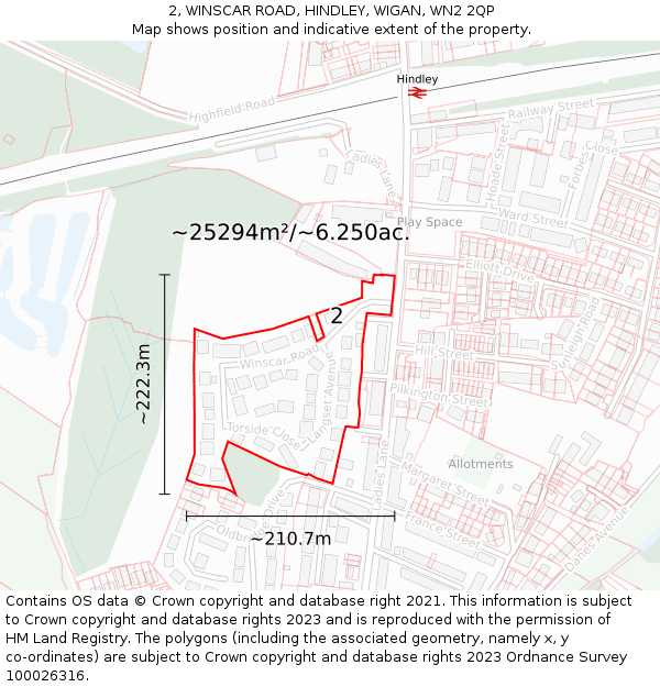 2, WINSCAR ROAD, HINDLEY, WIGAN, WN2 2QP: Plot and title map